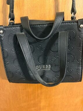 GUESS Black Embossed Logo Tote Satchel